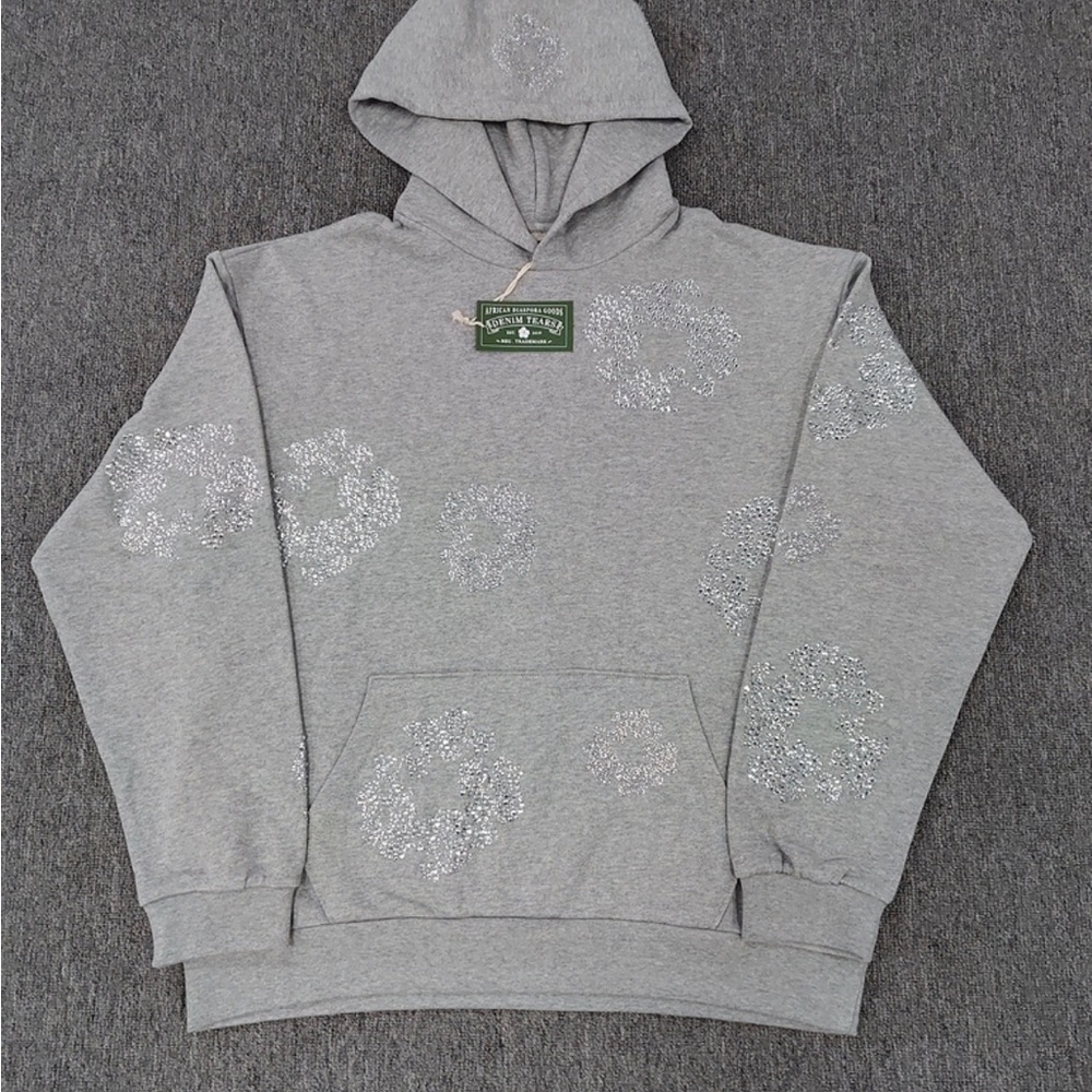 Gray Men's Hoodie with Silver Sequin Floral Details